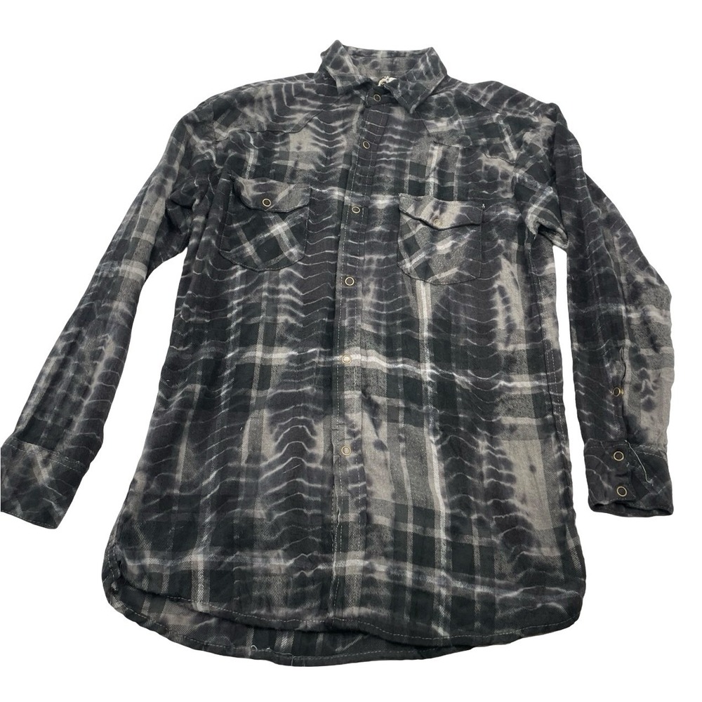 * Subculture Kids Shirt Western Tie Dye Plaid Black Cotton Blend L 14-16